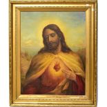 UNATTRIBUTED; late 19th century oil on canvas, ecclesiastical scene of Christ with bleeding heart,