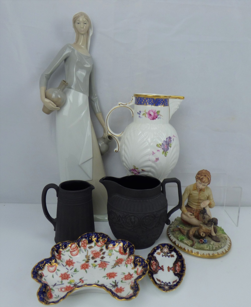 Various items of vintage and antique collectible pottery to include a black basalt milk jug and