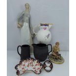 Various items of vintage and antique collectible pottery to include a black basalt milk jug and