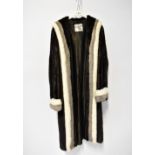 A vintage full-length chocolate colour mink coat with three-colour trim, to include chocolate,