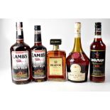 Five bottle of spirits, two bottles of Lamb's Navy Rum, 1l and 700ml, a Captain Morgan Rum 700ml,