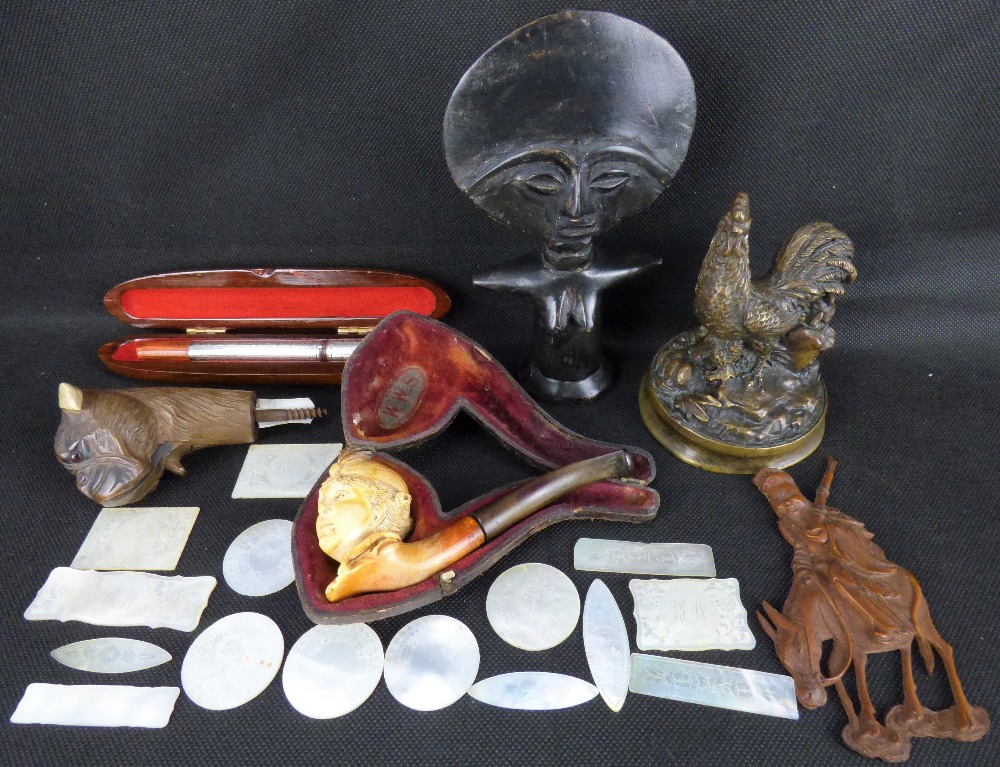 Various collectibles to include mother of pearl gaming tokens,