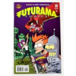 FUTURAMA; a comic bearing the signatures of Matt Groening, John DiMaggio and Billy West.