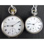 Two hallmarked silver open face pocket watches comprising a small crown wind English lever,