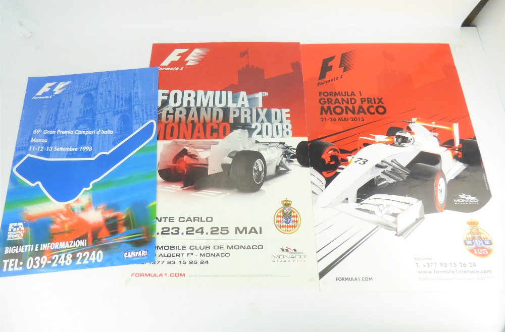 FORMULA ONE; three posters, two for Monaco 2008 and 2015, and Monza 1998, largest 60 x 40cm (3).