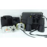 A pair of Mark Scheffel 20x50 binoculars in carry case, a set of pocket binoculars,