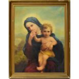 UNATTRIBUTED; late 19th century oil on canvas, Madonna in blue, with infant Jesus, 104 x 84cm,