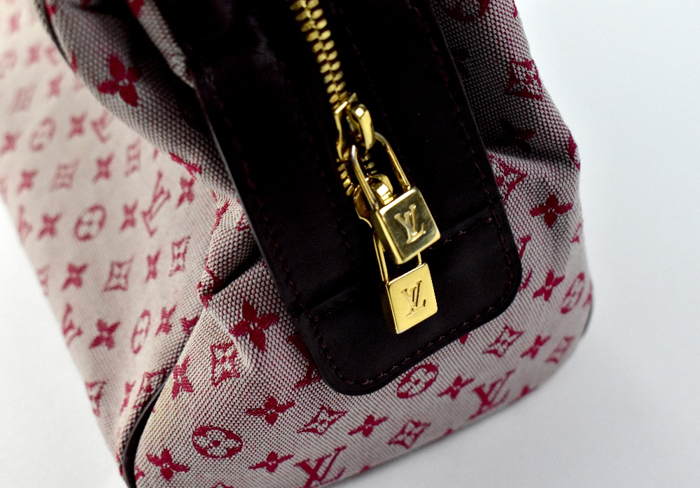 LOUIS VUITTON; a cherry logo canvas bag with dark brown fabric and leather trim, 19 x 26 x 13cm, - Image 2 of 4