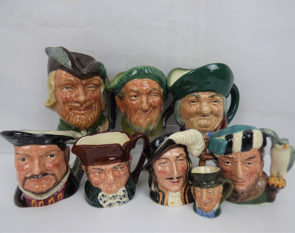 ROYAL DOULTON; eight various character jugs, mostly medium, small and miniature,