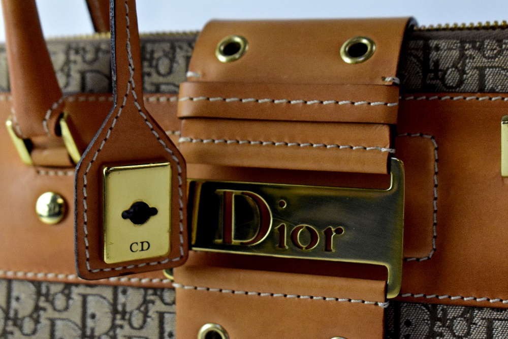 CHRISTIAN DIOR; a 'Diorissimo' brown canvas bag with leather trim, - Image 2 of 3