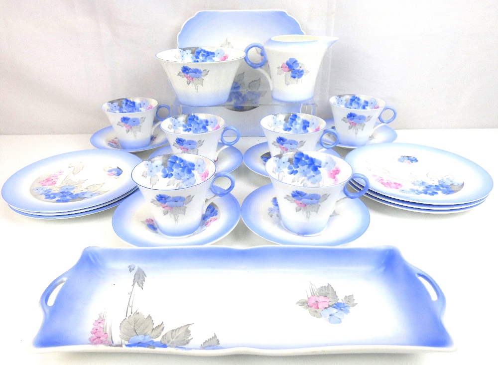 SHELLEY; a 'Phalox' part tea set comprising six teacups, saucers, side plates, milk jug, sugar bowl,