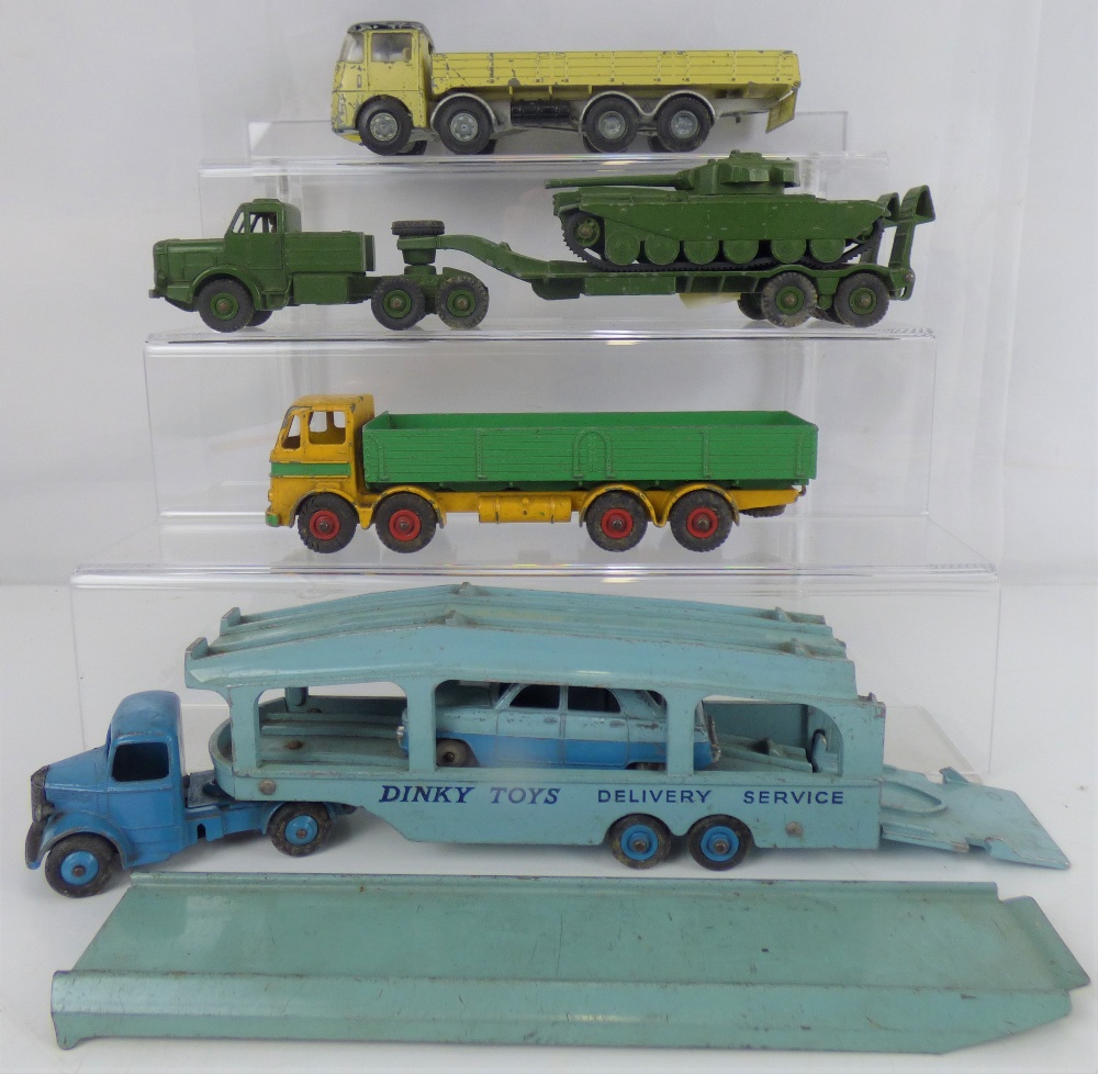 DINKY; four diecast vehicles comprising a Supertoys Leyland Octopus with yellow cab and green back,