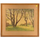 ERIC LINDENAU (German, 20th century); watercolour, trees in garden,