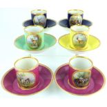 MEISSEN; a group of six 19th century porcelain coffee cans and saucers,