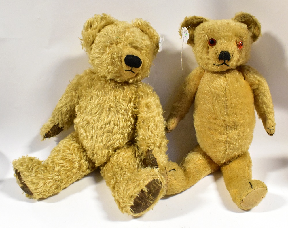 A Chad Valley jointed teddy bear with blonde mohair, stitched nose and mouth,