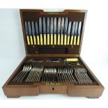 A sixty-four piece cased cutlery set in a mahogany veneered presentation case.