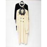 A quantity of vintage ladies' wear, to include a pinstriped brown trouser suit,