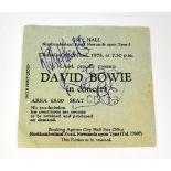 DAVID BOWIE; a ticket stub for City Hall Newcastle 1978, bearing the star's signature.