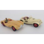 DINKY; two collectors' diecast cards comprising an MG Midget (102), cream with maroon interior,