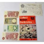 A small quantity of English banknotes to include a white Bank of England £5 note no.