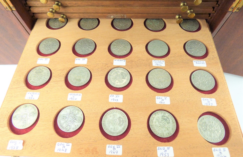 A mahogany coin collectors' tabletop cabinet with fourteen slide-out drawers, - Image 3 of 3