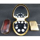 A gentlemen's vintage collar and stud set with mother of pearl in hexagon heads,