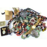 Various items of costume jewellery to include necklaces, gold ring, dress watches, etc.