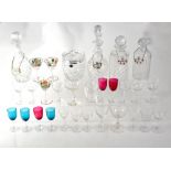 A quantity of vintage glassware to include hand painted wineglasses,