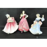 ROYAL DOULTON; three porcelain figures, HN3307 'Elaine',