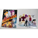 FUTURAMA; two colour promotional photographs, signed Matt Groening, Billy West (Fry), David X Cohen,