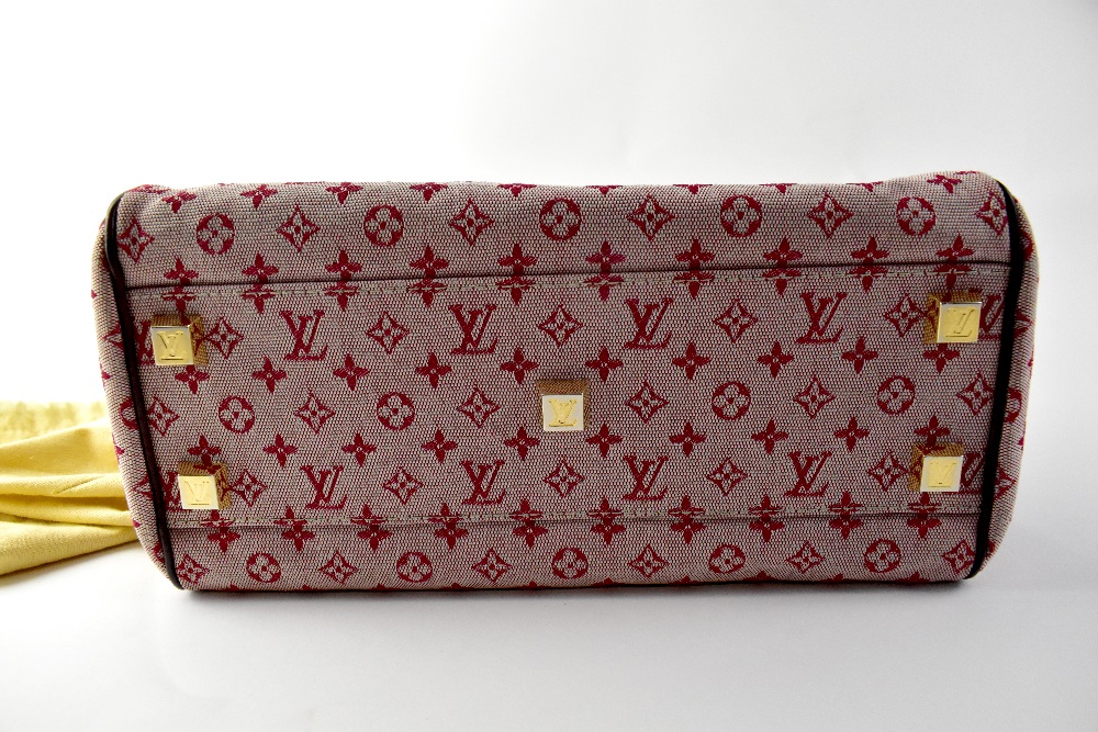 LOUIS VUITTON; a cherry logo canvas bag with dark brown fabric and leather trim, 19 x 26 x 13cm, - Image 3 of 4