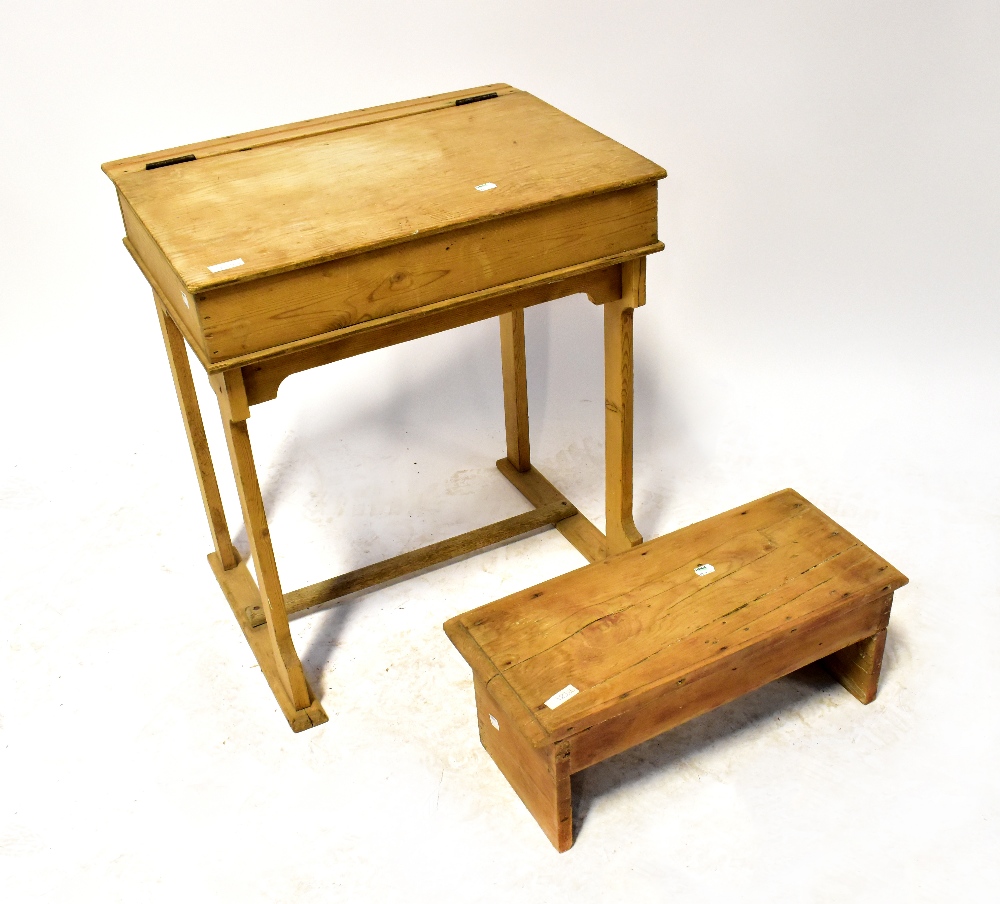 A mixed lot of furniture to include a child's school desk, a pine commode with folding lid,