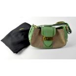 FENDI; a brown canvas bag with Fendi logo and mint green leather trim,