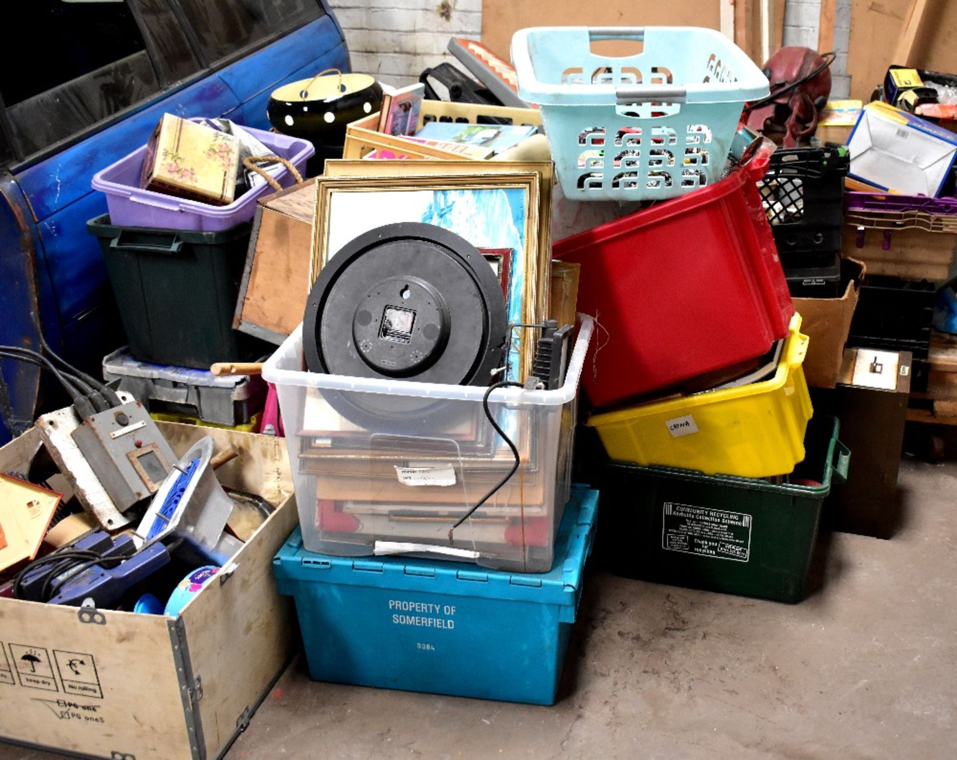 A large quantity of miscellaneous items to include toys, pots, pictures, tools, ironwork, clocks,