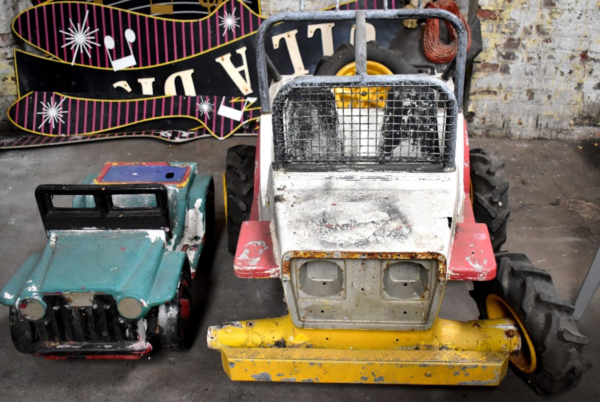 Two fibreglass merry-go-round off-road vehicles for restoration (2).