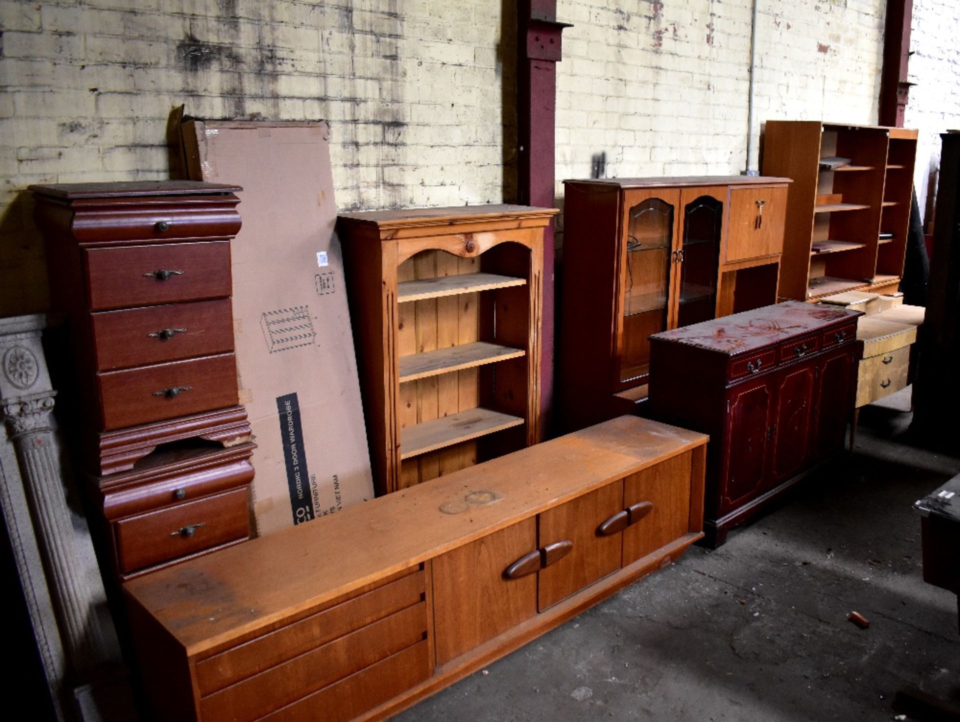 A quantity of furniture for restoration, to include a mid-century teak low sideboard,