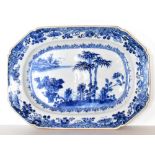 An 18th century Chinese Export blue and white porcelain meat plate of shaped rectangular form,