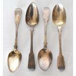 DAVID MCDONALD; a pair of George IV hallmarked silver dessert spoons, each with engraved initials '