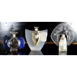 LALIQUE; three contemporary clear glass and plastic perfume bottles (3).Additional