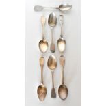 Seven Georgian and later hallmarked silver dessert spoons including a single example by John