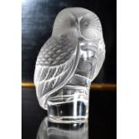 LALIQUE; a contemporary frosted and clear glass paperweight in the form of an owl, height 9cm,