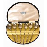 JAMES DIXON & SONS; a cased set of six George V hallmarked silver teaspoons with Art Deco style