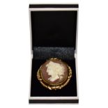 A Victorian 18ct yellow gold mounted cameo mourning brooch with swivel centre, stamped 18ct,