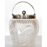 JOHN GRINSELL & SONS; a Edward VII cut glass biscuit barrel with hallmarked silver rim, cover and