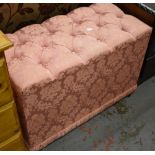 A pink button upholstered blanket box, length 76.5cm.