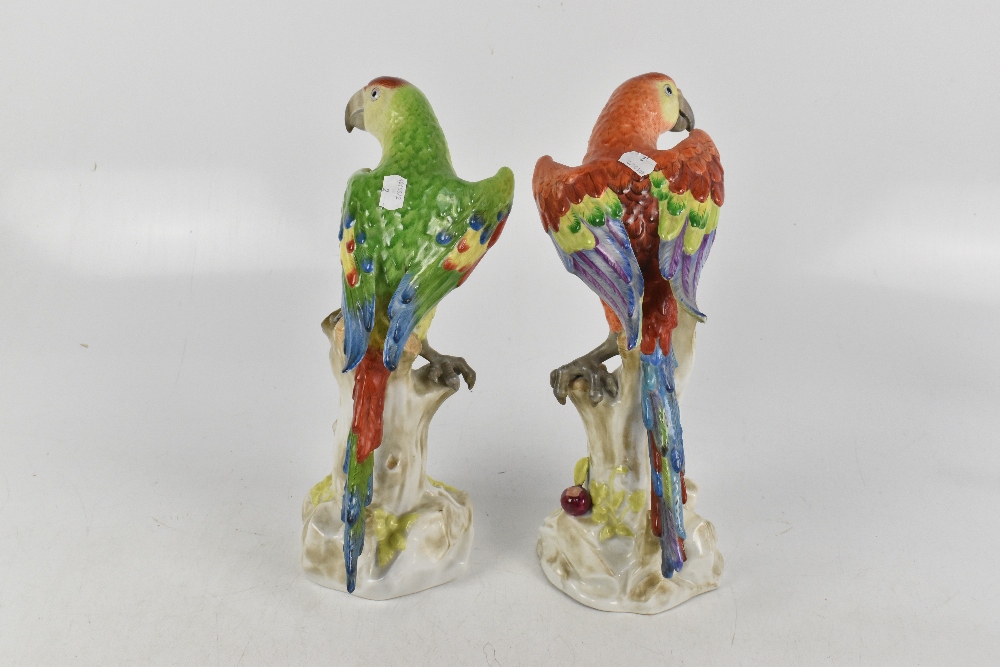 BIDASOA; a pair of Spanish porcelain figures of parrots perching on naturalistic plinth bases, - Image 3 of 6