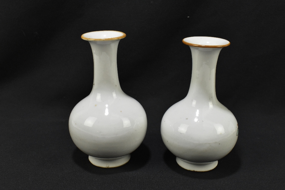 A pair of late 19th century Chinese porcelain bulbous vases with flared necks, each decorated with - Image 3 of 6