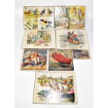 Five vintage fifteen piece children's wood jigsaw puzzles, decorated with anthropomorphic animals,