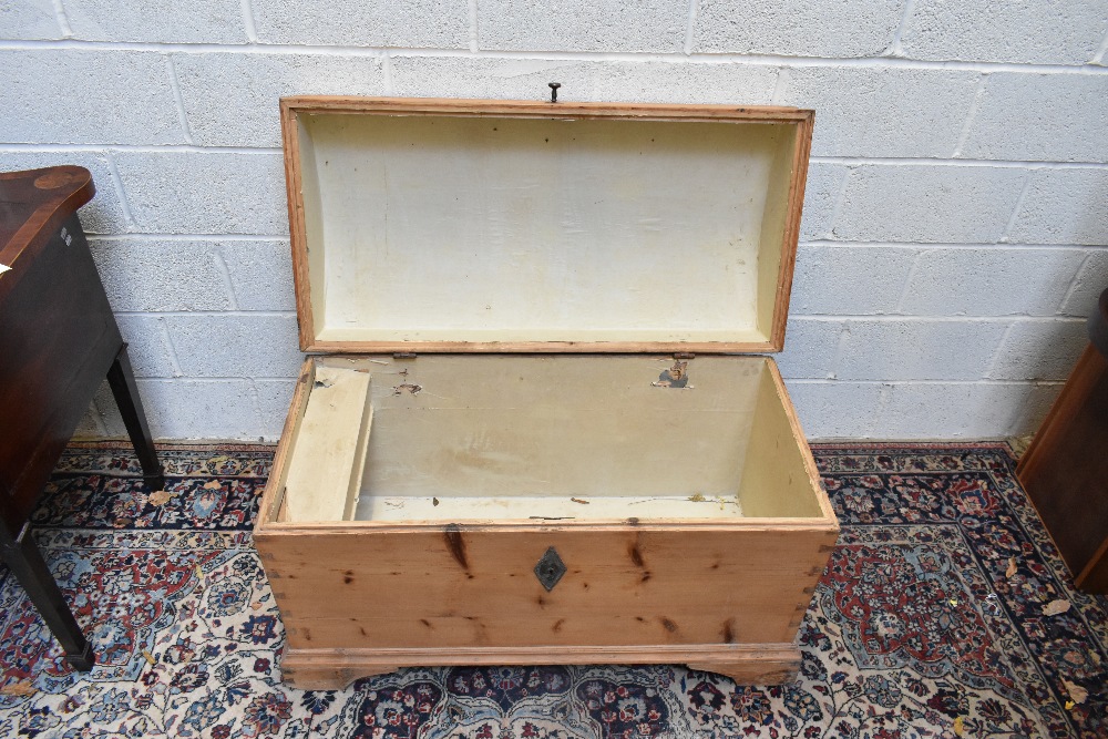 A large old pine dome topped blanket box with twin carrying handles, width 109cm.Additional - Image 3 of 4