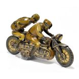 CKO KELLERMANN; a 1930s tinplate clockwork motorcycle, rider and pillion passenger, no.353, length